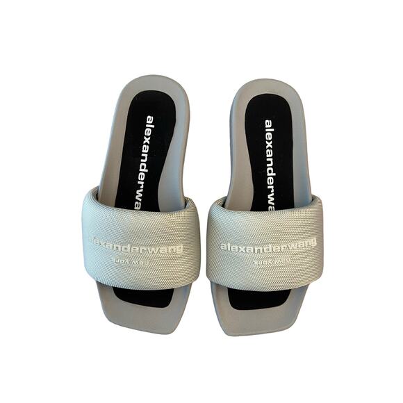 Alexander Wang Logo Designer Pool Slide Sandals Square Toe Pale Mint Size 37 - Picture 7 of 15